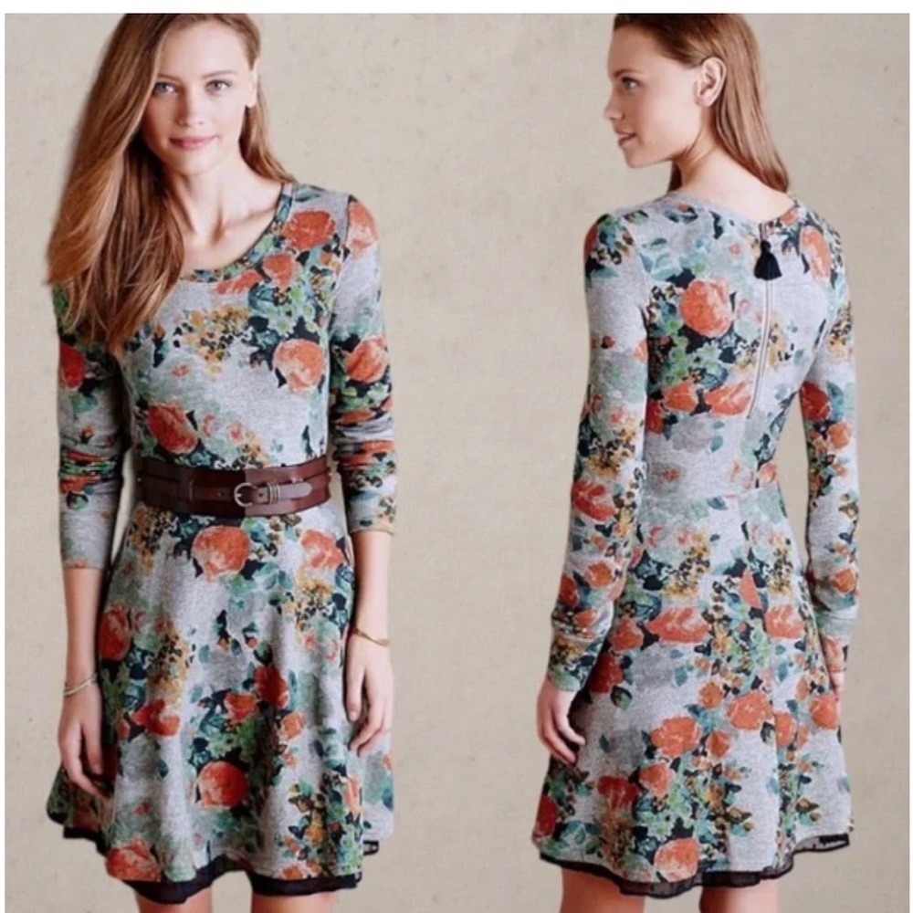 Anthropologie Saturday Sunday Floral Terry Fit & Flare Layered Dress A20